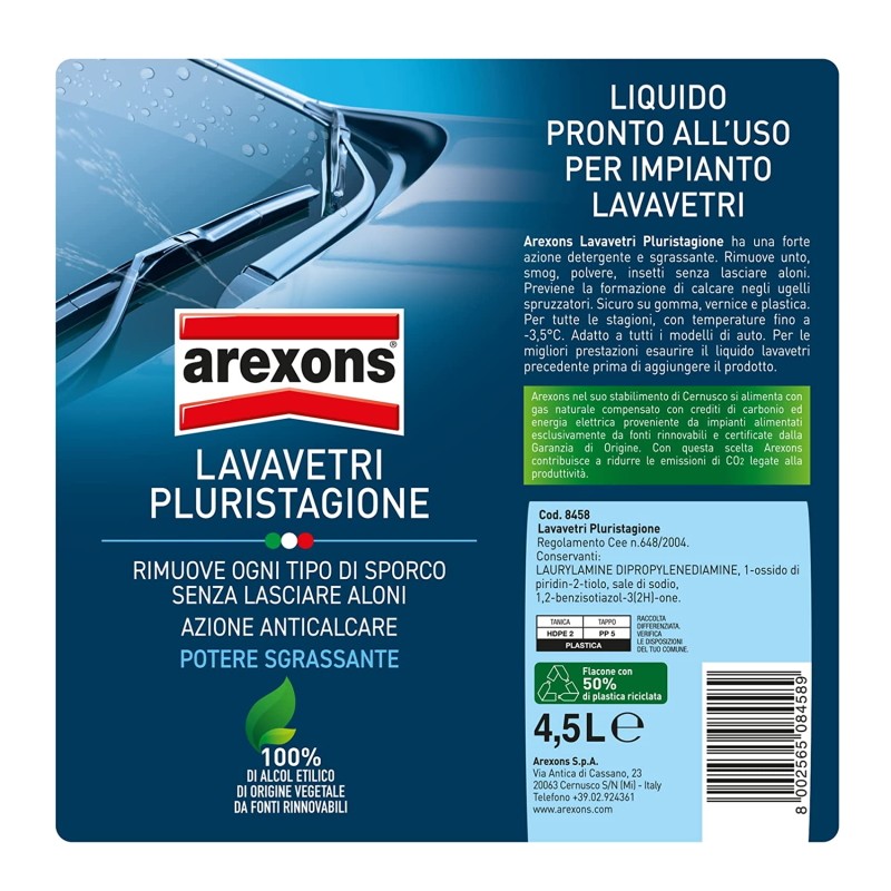Liquido Lavavetri Arexons Pluristagione Potere Sgrassante Anticalcare 4,5LT